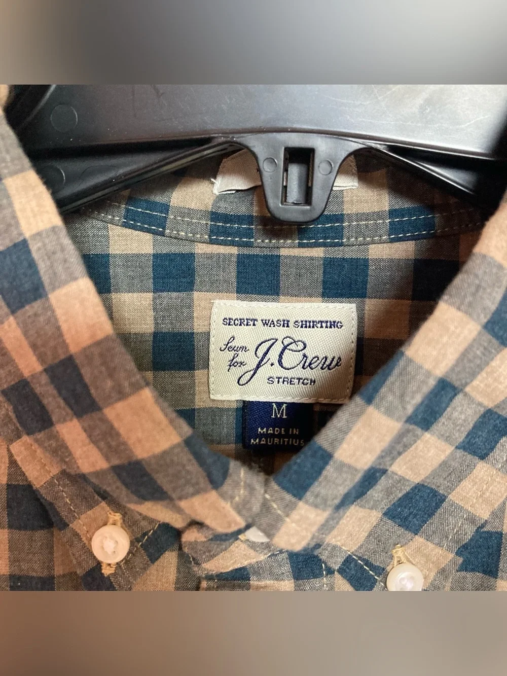 J. Crew Men's Button-Down Checkered Shirt in Navy and Tan Pattern